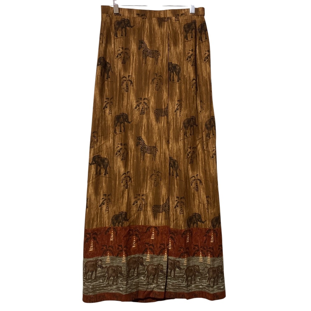 Stonebridge Vintage Safari Animal Print Maxi Skirt Brown Sz 10 Waist 27" ~ Sz 4